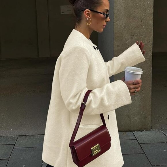 **Cicy Bell**   Fall Oversized Collarless Blazer Jackets Double Breasted NWT M - Picture 4 of 9